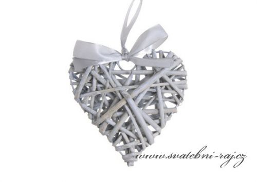Zobrazit detail - Proutěné srdce šedé, 15 cm velikost