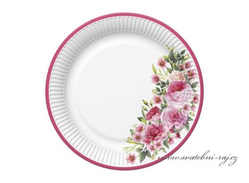 Zobrazit detail - Papírové talířky s růžemi, 23 cm
