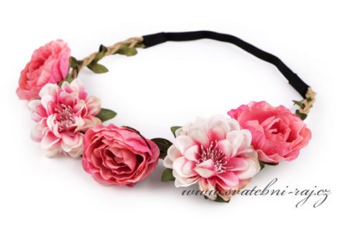 Zobrazit detail - Čelenka s květy růžovými