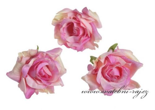 Hlavičky růží růžové žíhané - 12 ks