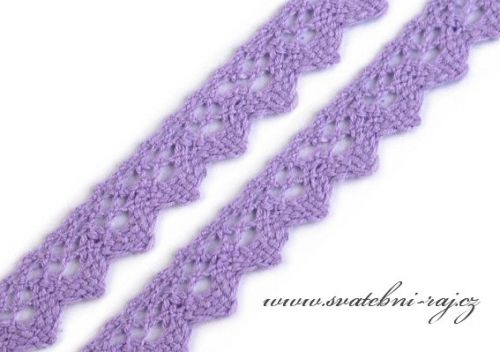 Paličkovaná krajka fialková, 15 mm šíře