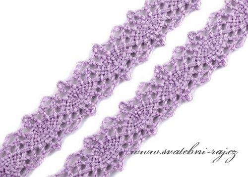 Paličkovaná krajka lila, 12 mm šíře