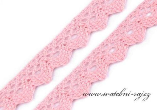 Paličkovaná krajka růžová, 15 mm šíře