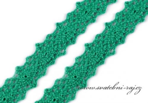 Paličkovaná krajka smaragdová, 12 mm šíře