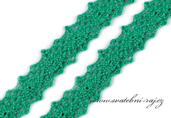 Paličkovaná krajka smaragdová, 12 mm šíře