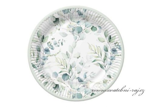 Zobrazit detail - Papírové talířky s eukalyptem, 18 cm