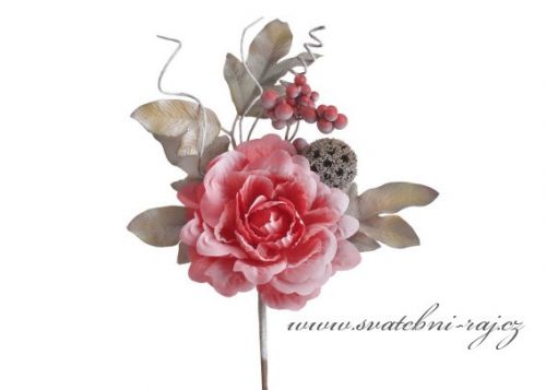 Zobrazit detail - Přízdoba s růžovou růží a listy