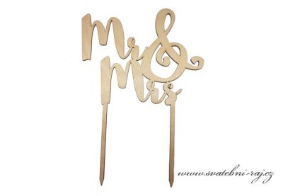 Zápich do dortu dřevěný Mr and Mrs