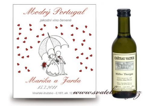 Zobrazit detail - Svatební mini víno deštník a srdíčka