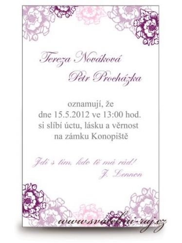 Zobrazit detail - Svatební oznámení fialové květy