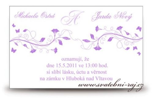 Zobrazit detail - Svatební oznámení fialové květinky