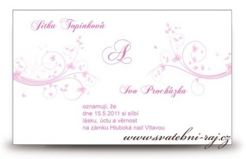 Zobrazit detail - Svatební oznámení růžový dekor