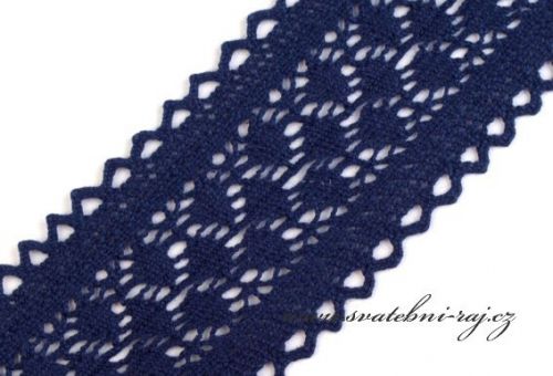 Paličkovaná krajka navy blue, šíře 6,3 cm
