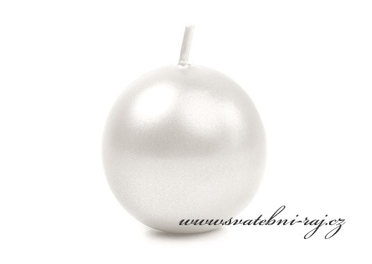 Svíčka koule perleťová bílá, průměr 6 cm