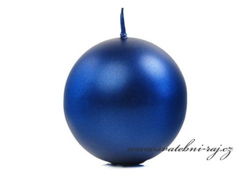 Svíčka koule metalická navy-blue, průměr 6 cm